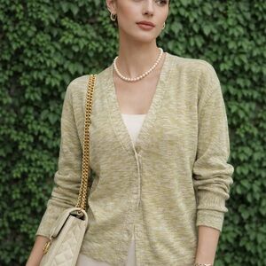 THEORY Green Marled Linen Cardigan, S